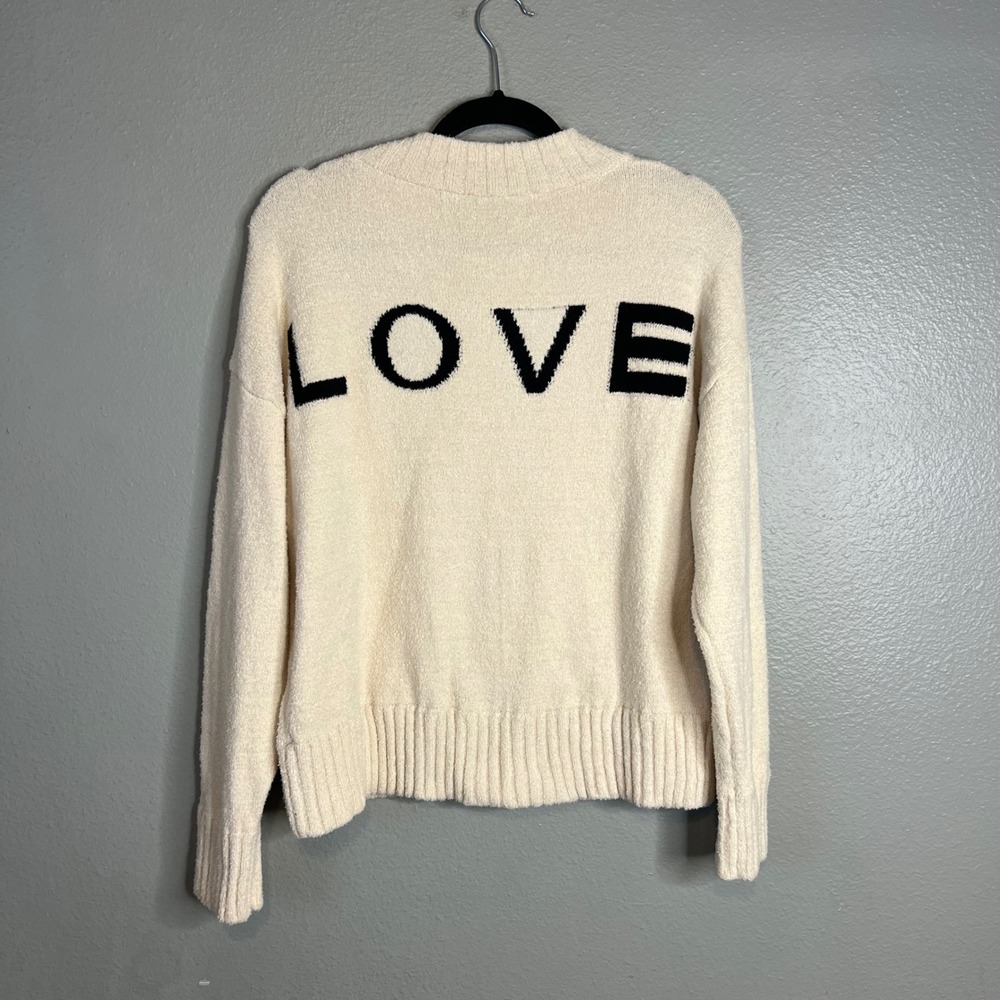 Rose & Crown Anthropologie Sweater Sz L Cream LOVE Graphic Pullover MKN1001 NEW